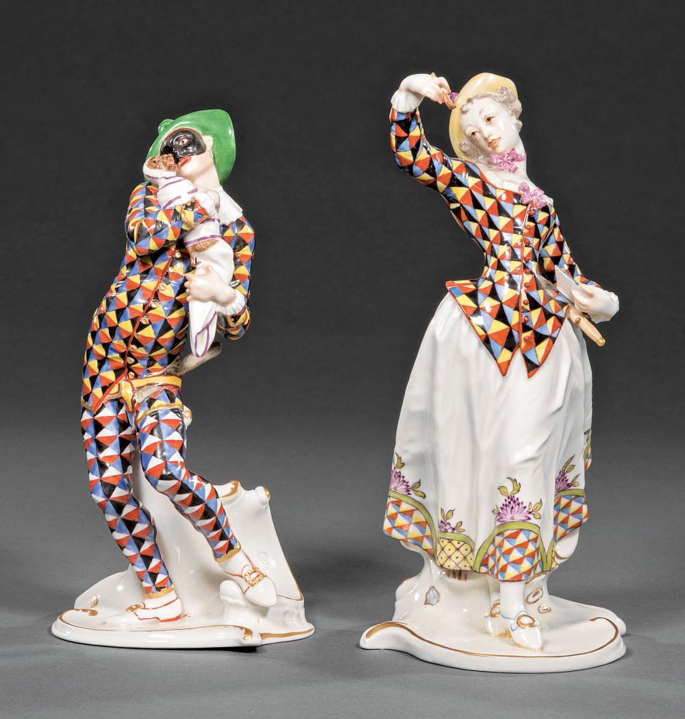 Appraisal: Pair of Antique Nymphenburg Porcelain Commedia dell'Arte Figures of Mezzetino