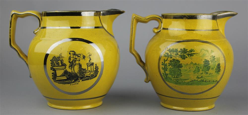 Appraisal: TWO YELLOW SILVER LUSTRE GLOBULAR JUGS early th Century one