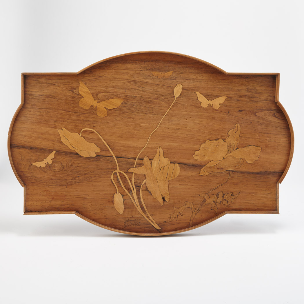 Appraisal: Galle Art Nouveau Marquetry Inlaid Fruitwood Tray Circa Of shaped