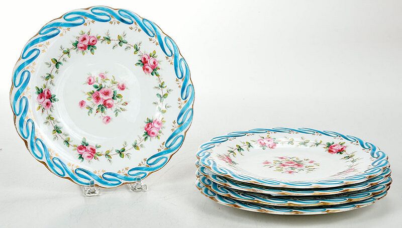 Appraisal: Set of Five Rose Decorated Porcelain Plates British early th