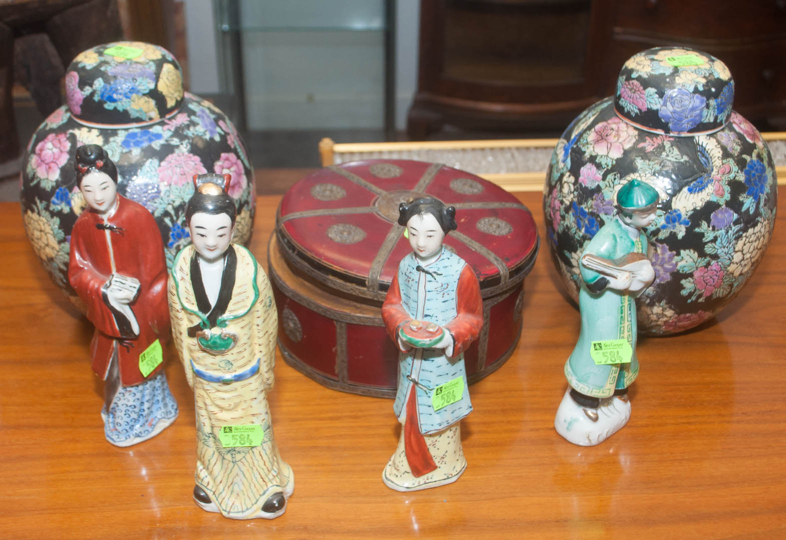 Appraisal: Assorted oriental items including four figurines pair of lidded vases