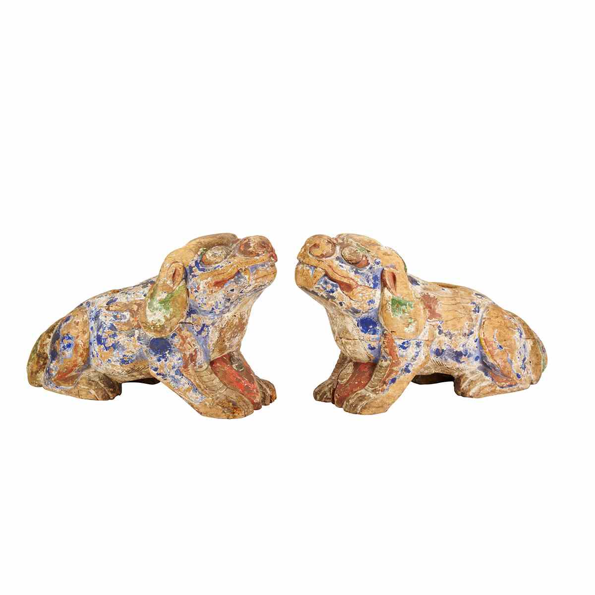 Appraisal: Pair of Polychromed Wood Buddhist Lions Shishi th th Century