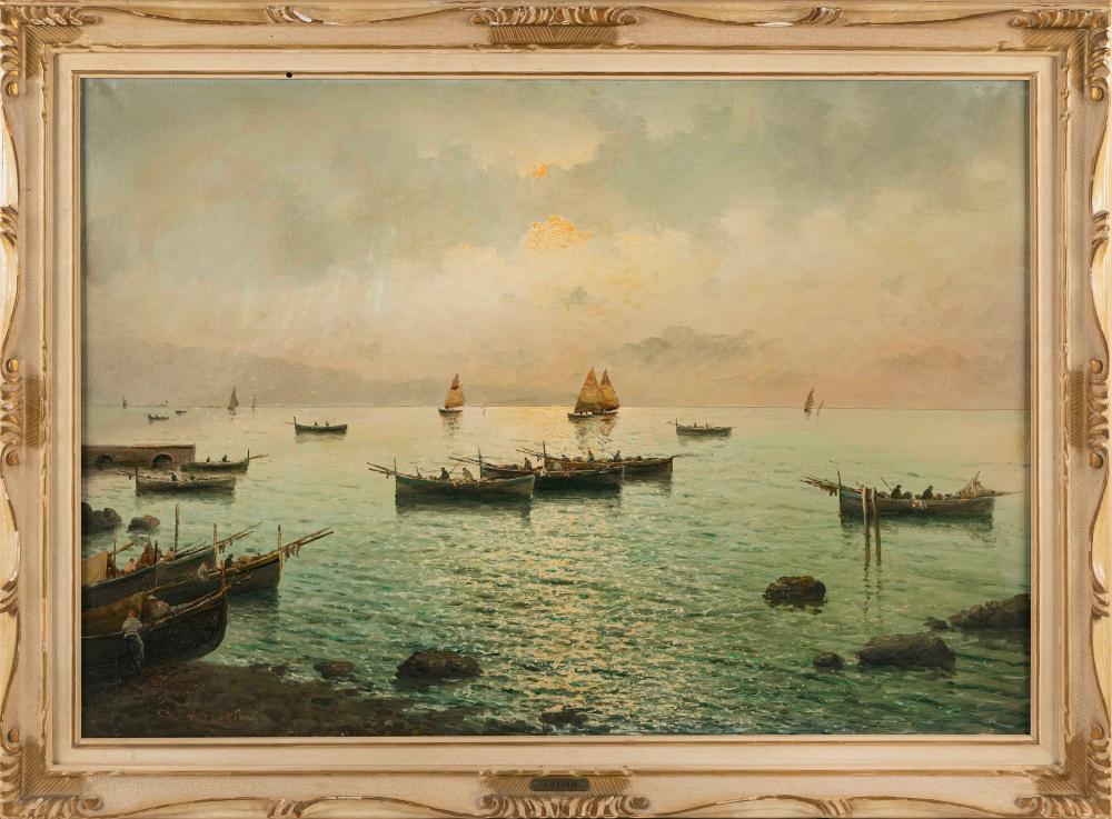 Appraisal: VINCENZO D'AURIA ITALY - SUNSET OVER A BAY OIL ON