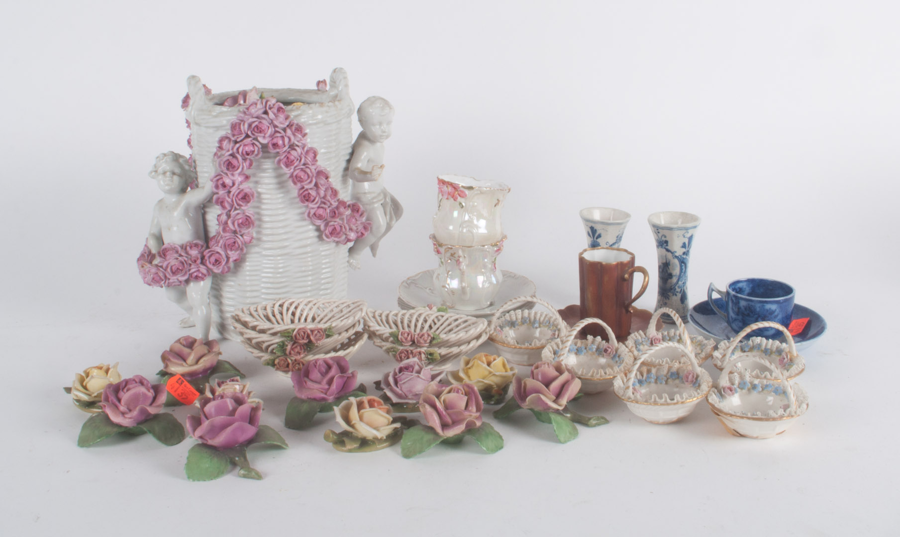 Appraisal: Assortment of china including Capodimonte flowers Italian pottery items include