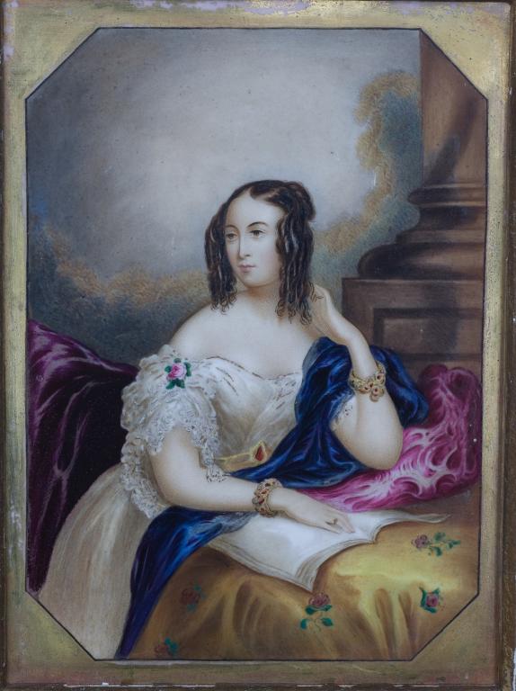 Appraisal: MID- th CENTURY PORCELAIN PLAQUE PORTRAIT OF A LADY seated