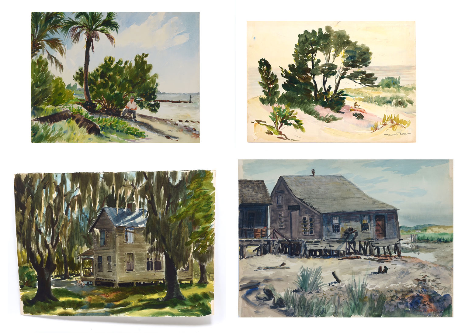 Appraisal: BERG Wilfred American - Four Florida Paintings One is Two-Sided