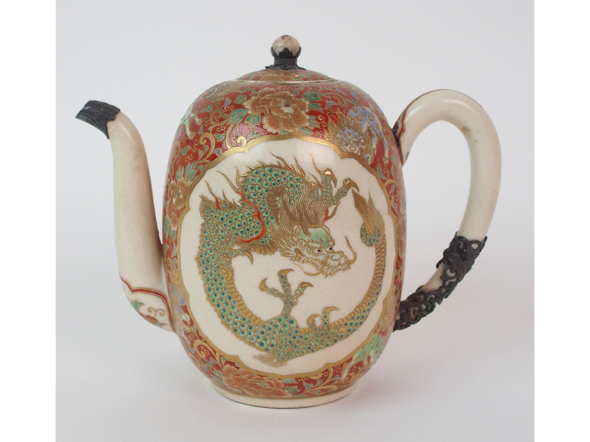 Appraisal: A Satsuma sake pot and coverpainted with dragon medallions surrounded