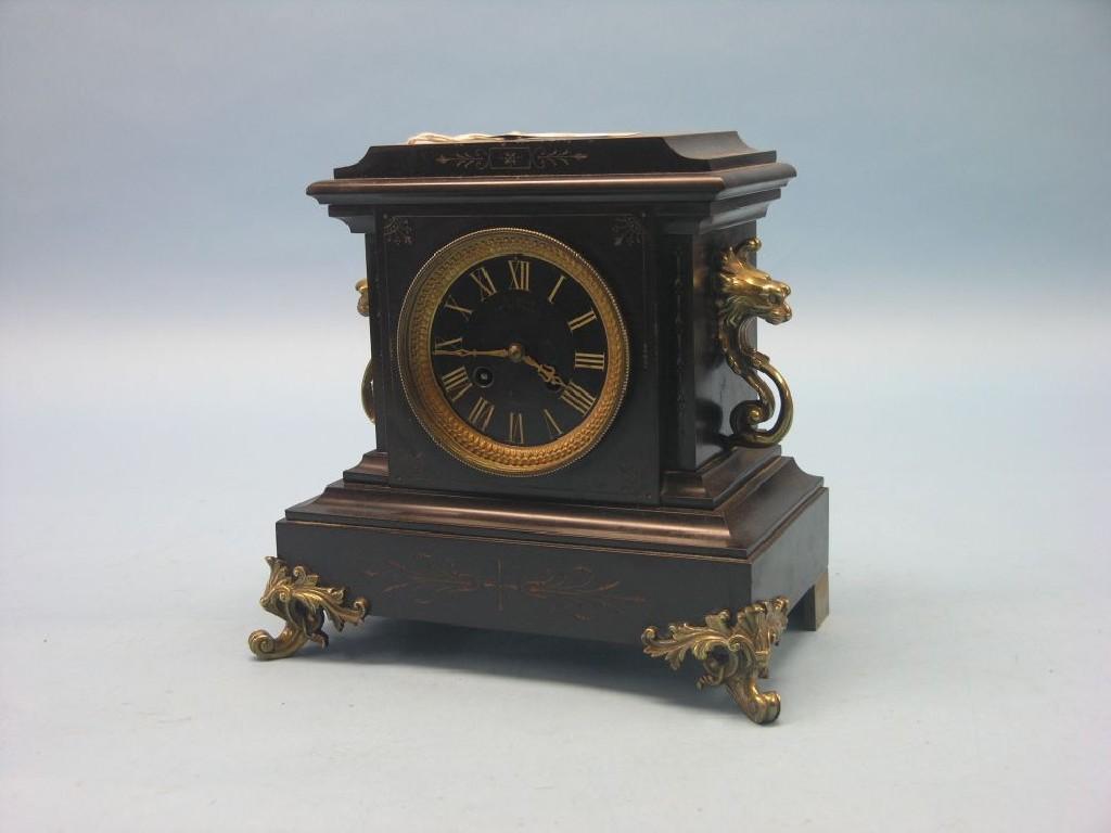 Appraisal: A Victorian black slate mantel clock French movement count-wheel striking