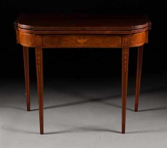 Appraisal: Federal style inlaid mahogany flip-top games table th century shaped