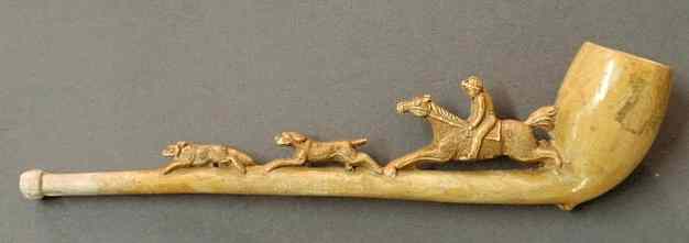 Appraisal: Meerschaum pipe with carved foxhunt scene th c l