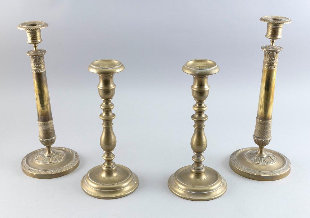 Appraisal: TWO PAIRS OF EARLY BRASS CANDLESTICKS LATE TH EARLY TH