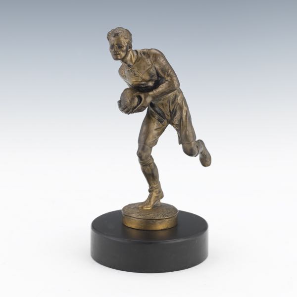 Appraisal: EDOUARD DROUOT FRENCH - Patinated bronze sculpture of a rugby