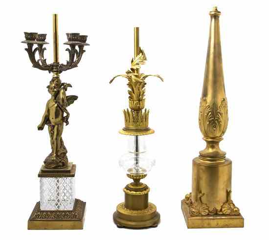 Appraisal: A Collection of Three Neoclassical Gilt Metal Table Lamps two