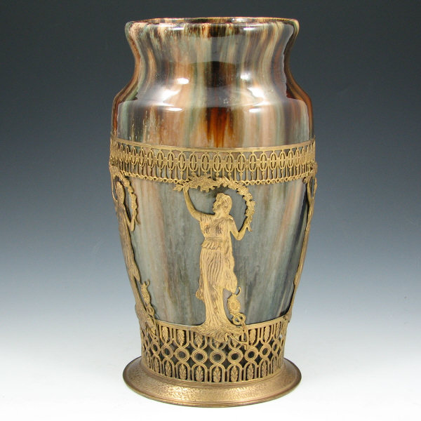 Appraisal: Brush McCoy Onyx Vase w Metal - Mint Brush McCoy