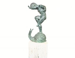 Appraisal: VERTE GREEN PATINATED BRONZE GROUP Of a boy standing on