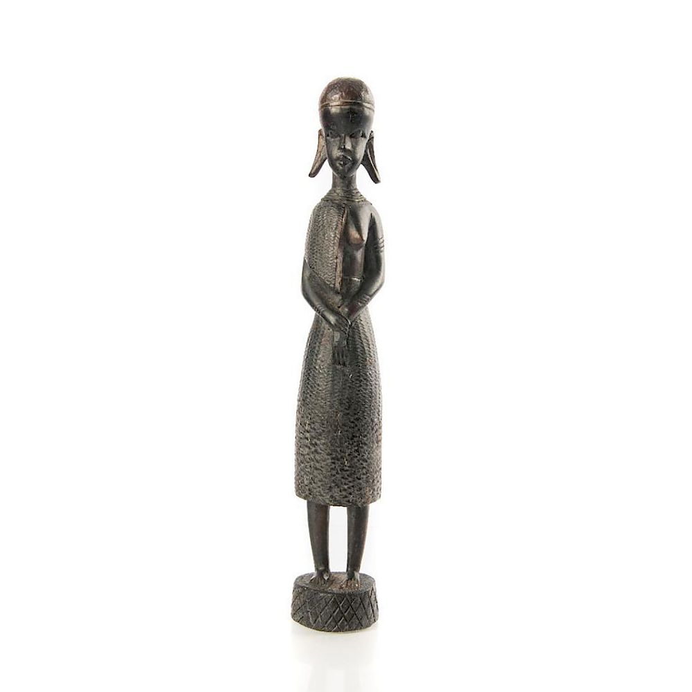 Appraisal: VINTAGE AFRICAN WOODEN TRIBAL WOMAN FIGURINE Traditional carved ebony wood