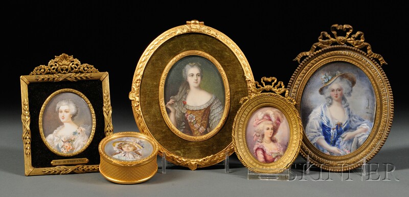 Appraisal: Five Portrait Miniatures of Ladies France th century one with