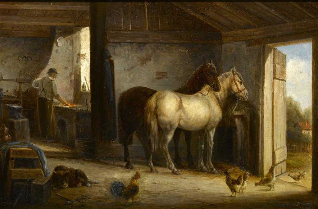 Appraisal: J HICKS THE FARRIER'S SHOP signed and dated panel x