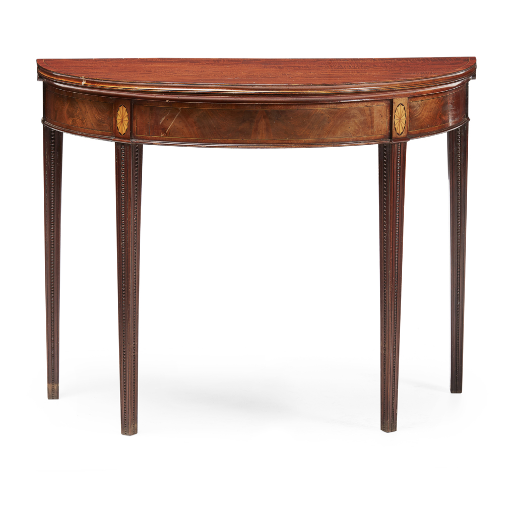 Appraisal: LATE GEORGE III MAHOGANY DEMI-LUNE AND INLAY CARD TABLE LATE