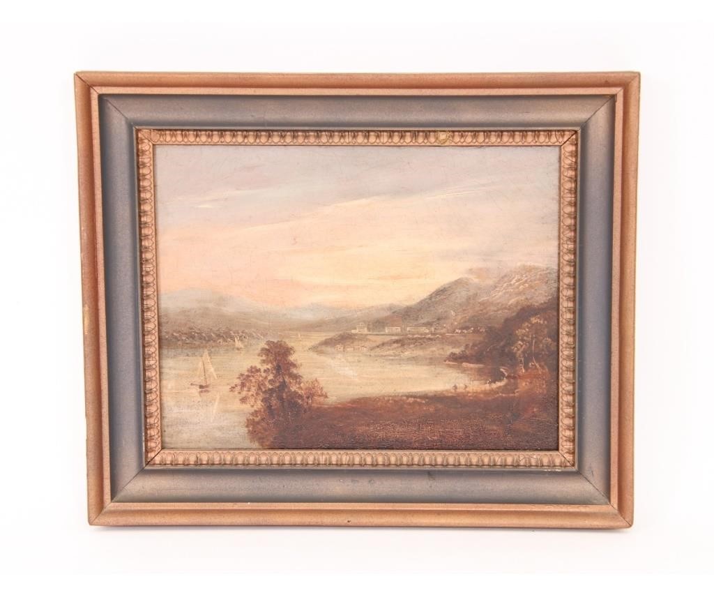 Appraisal: Oil on canvas of a Hudson River scene titled 'View