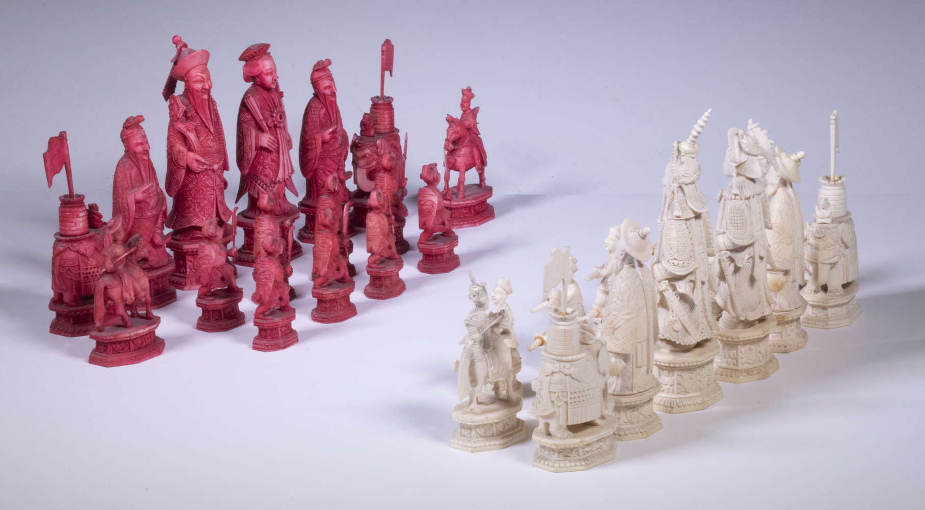 Appraisal: TH C CHINESE IVORY CHESS SET Complete Set in traditional