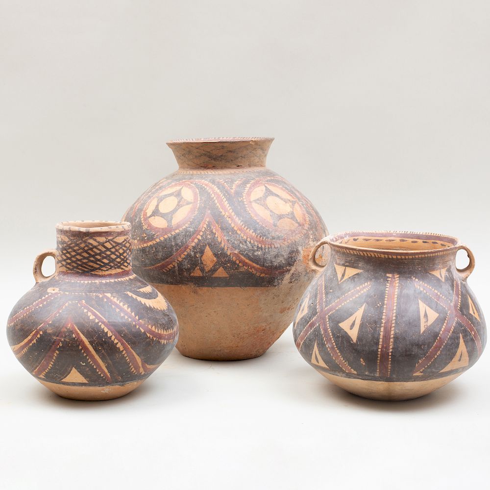 Appraisal: Group of Three Chinese Neolithic Painted Pottery Vessels Group of