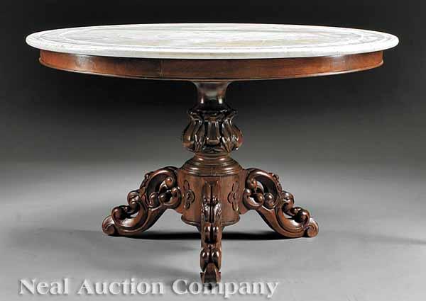 Appraisal: A Louis-Philippe Carved Mahogany Center Table c circular dished white