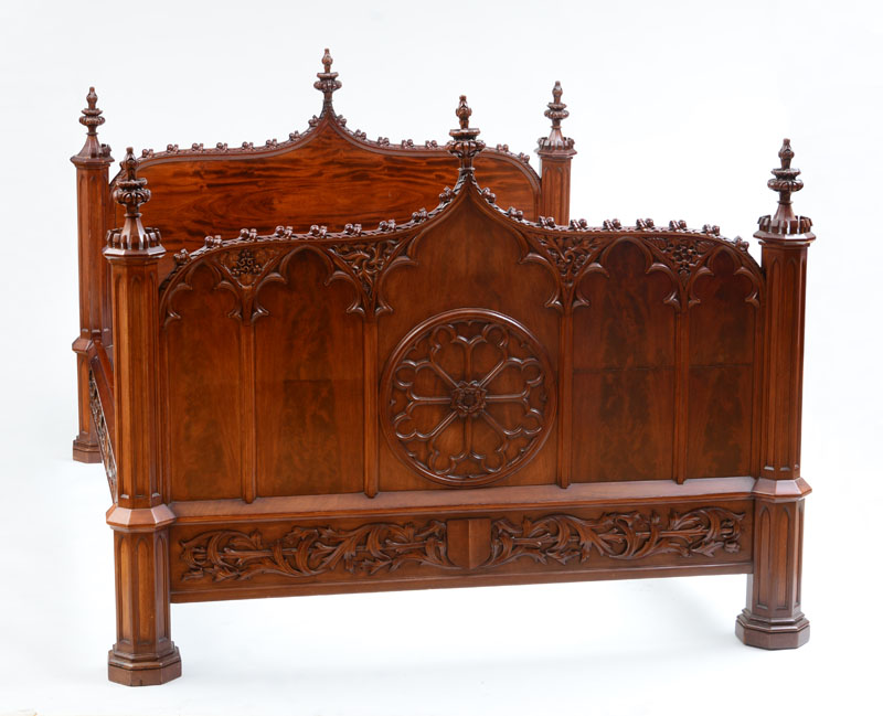 Appraisal: GOTHIC CARVED MAHOGANY BEDSTEAD POSSIBLY NEW YORK C x x