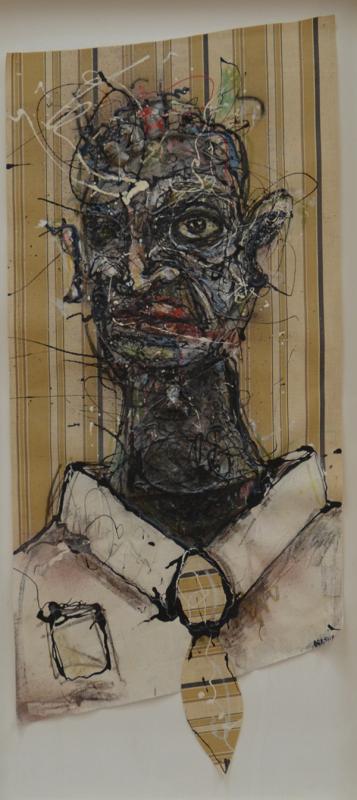 Appraisal: ANTHONY BRESLIN FACE MIXED MEDIA ON MATERIAL