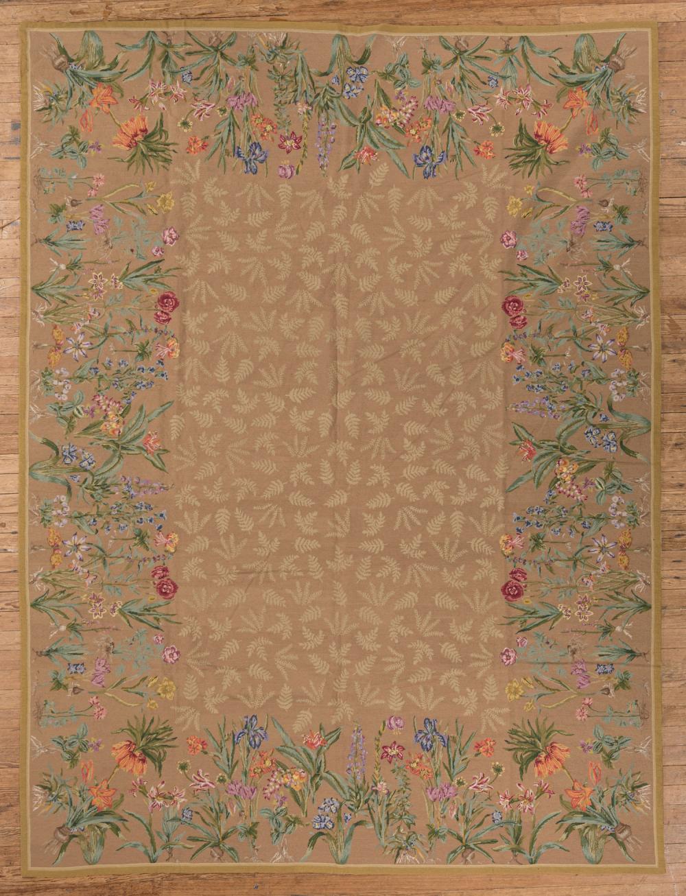 Appraisal: Needlepoint Carpet central field with light green ferns floral border