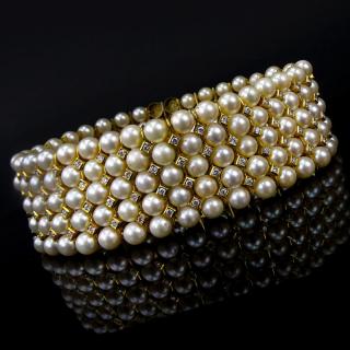 Appraisal: Exceptional Custom Pearl Diamond and Karat Yellow Gold Choker Necklace