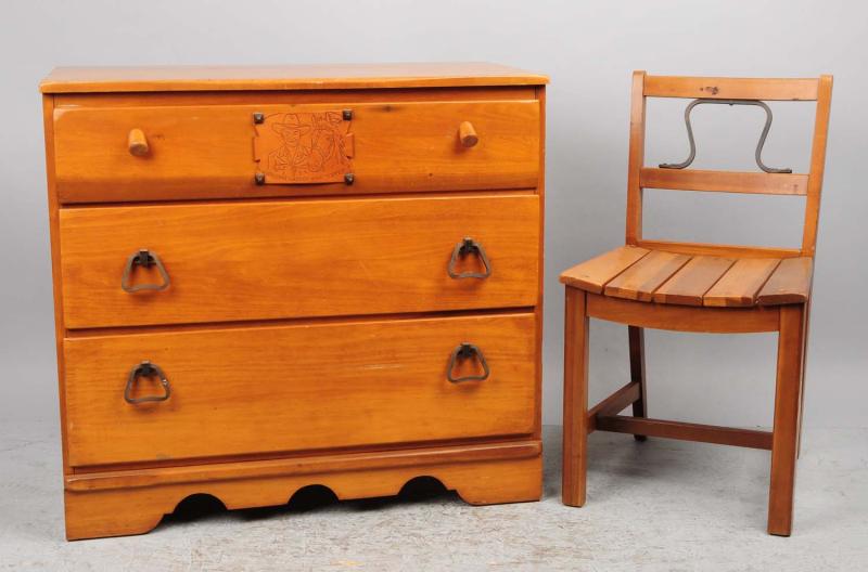 Appraisal: This Hopalong Cassidy low dresser and chair has minor scratching