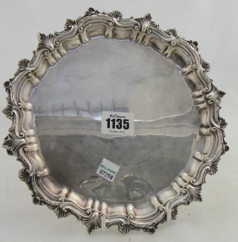 Appraisal: A silver salver of shaped hexagonal form decorated with a