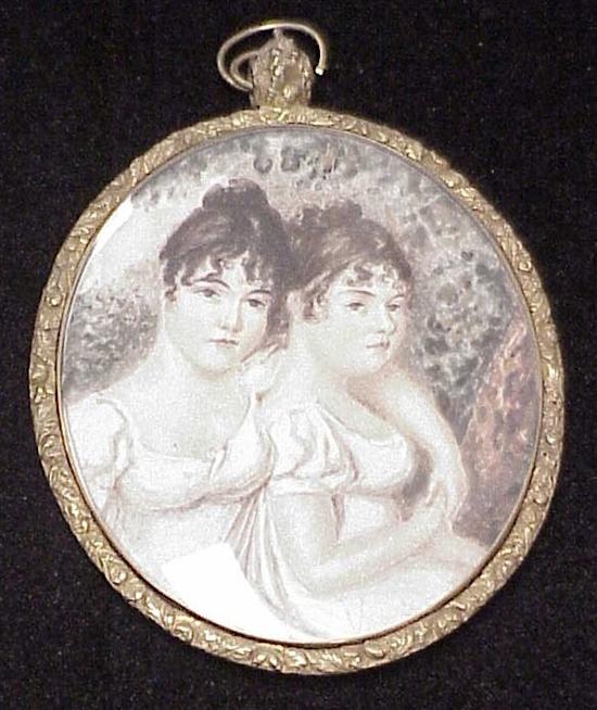 Appraisal: Portrait miniature of two young women in landscape early th