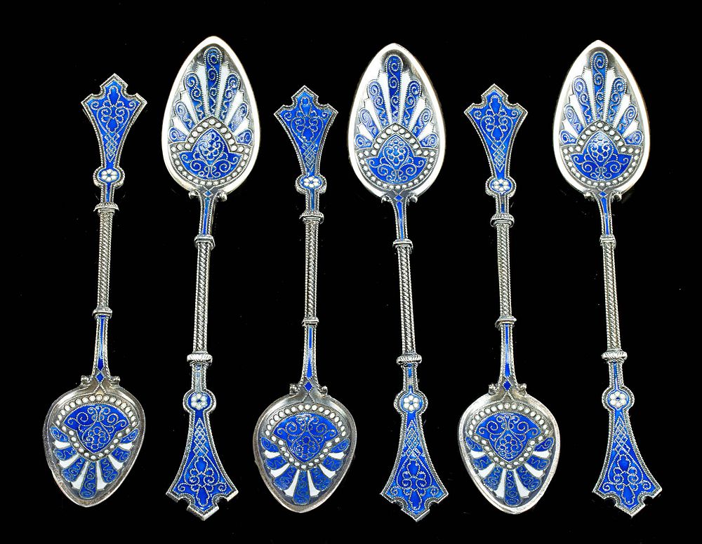 Appraisal: th C Russian Silver Cloisonne Matching Spoons Eastern Europe Russia