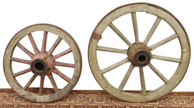 Appraisal: lot of Spoked pine wagon wheels with patinated metal binding