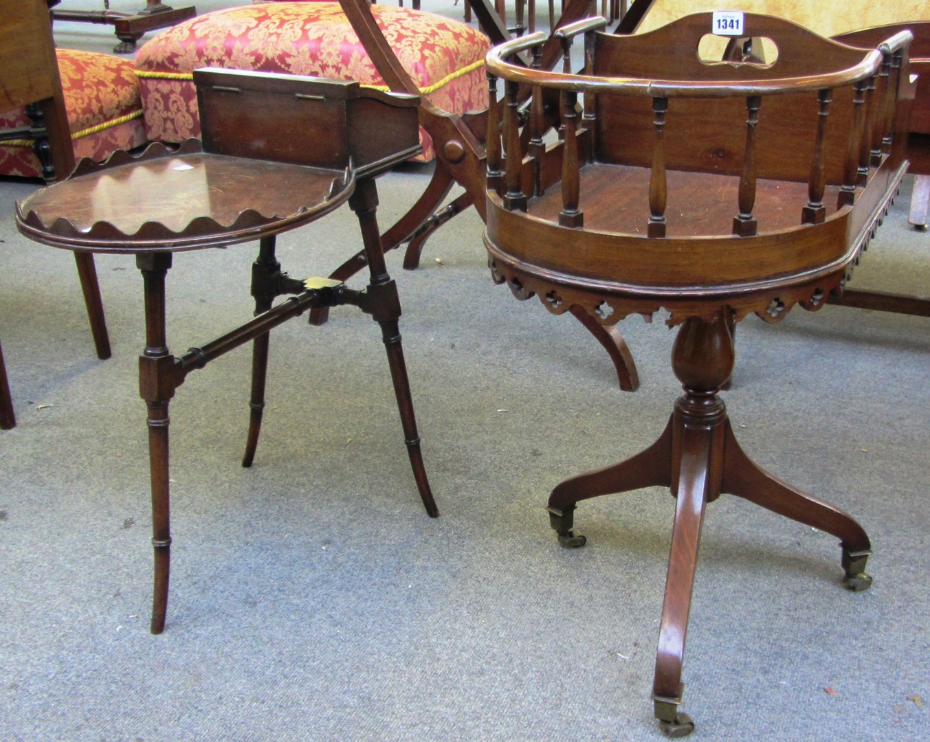 Appraisal: An early th century mahogany cutlery stand on tripod base