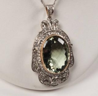 Appraisal: K GOLD DIAMOND AND GREEN AMETHYST PENDANT ON CHAIN HAVING