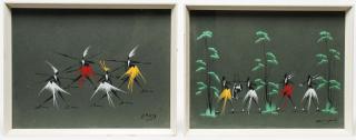 Appraisal: Mid-Century Modern two gouache on paper depictions of African subjects