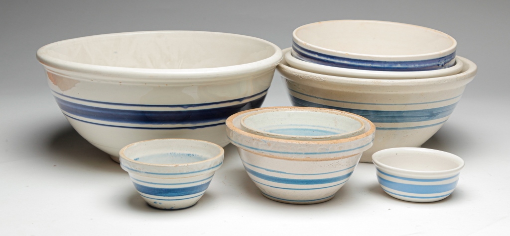 Appraisal: AMERICAN MIXING BOWLS Mid th century Stoneware Eight bowls with