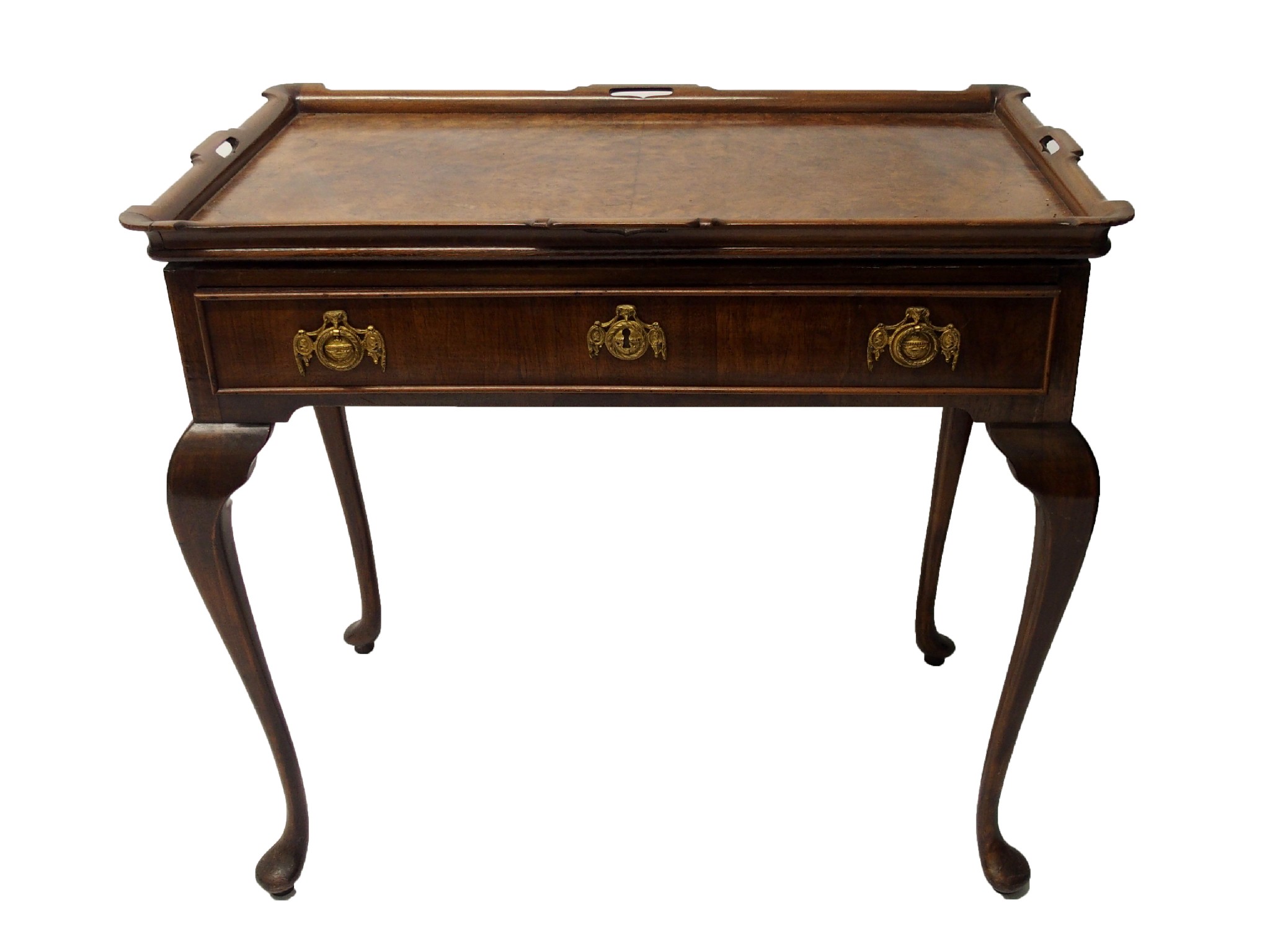 Appraisal: A walnut tray top side tablewith single drawer on cabriole