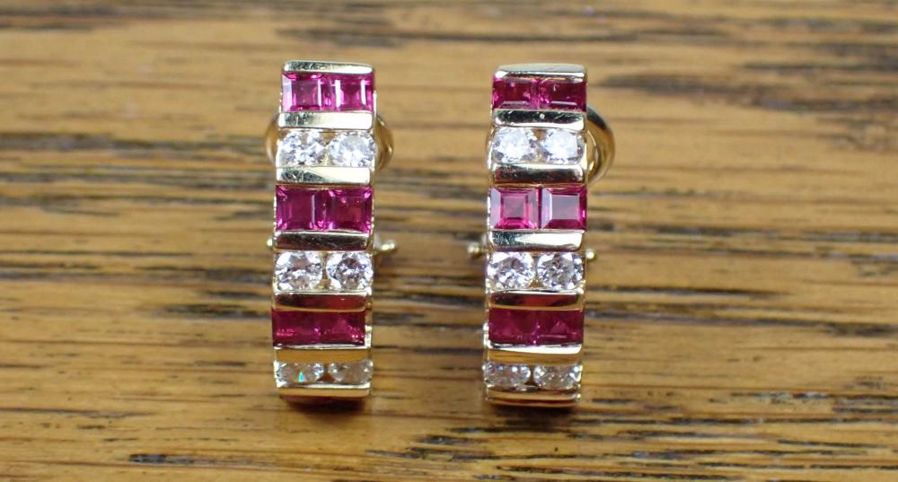 Appraisal: PAIR OF RUBY DIAMOND AND FOURTEEN KARAT GOLD EARRINGS each