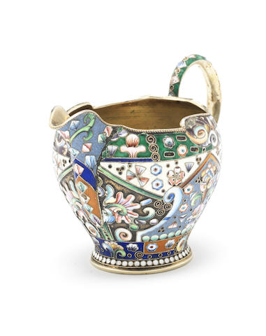 Appraisal: An early th century Russian silver-gilt and cloisonn enamelled cream