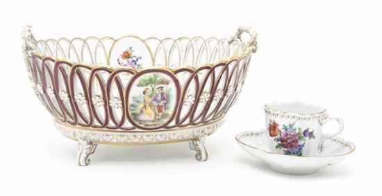 Appraisal: A Dresden Porcelain Openwork Basket of oval twist-handled form the