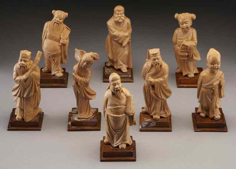 Appraisal: Carved boxwood immortals Tallest ''H Circa - th C