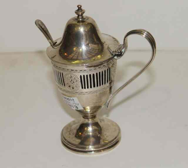 Appraisal: A GEORGIAN STYLE SILVER MUSTARD POT of urn shaped form