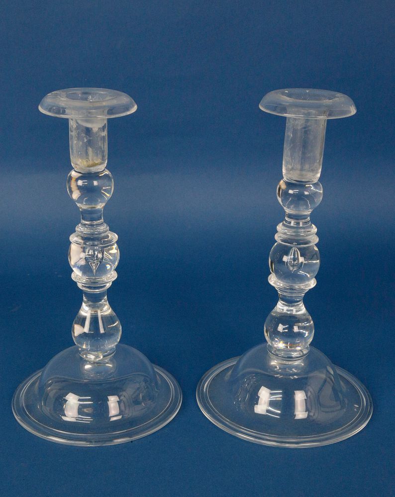 Appraisal: Pair of Signed Steuben Clear Crystal Candlesticks Pair of Signed