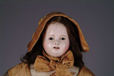 Appraisal: BEIDERMEIER FRENCH PAPIER-M CH What an amazing doll This glass