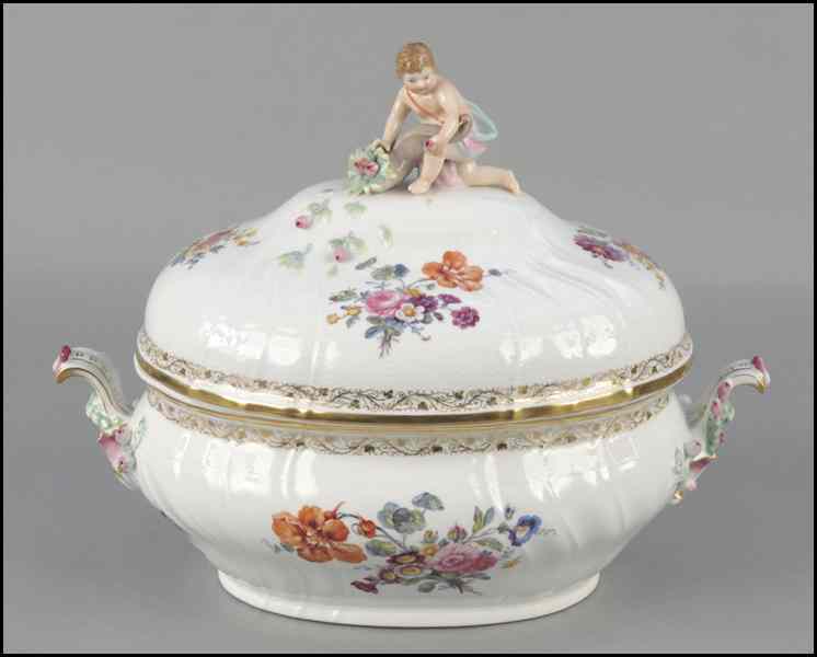 Appraisal: KPM PORCELAIN TUREEN Bearing a floral motif with basket weave