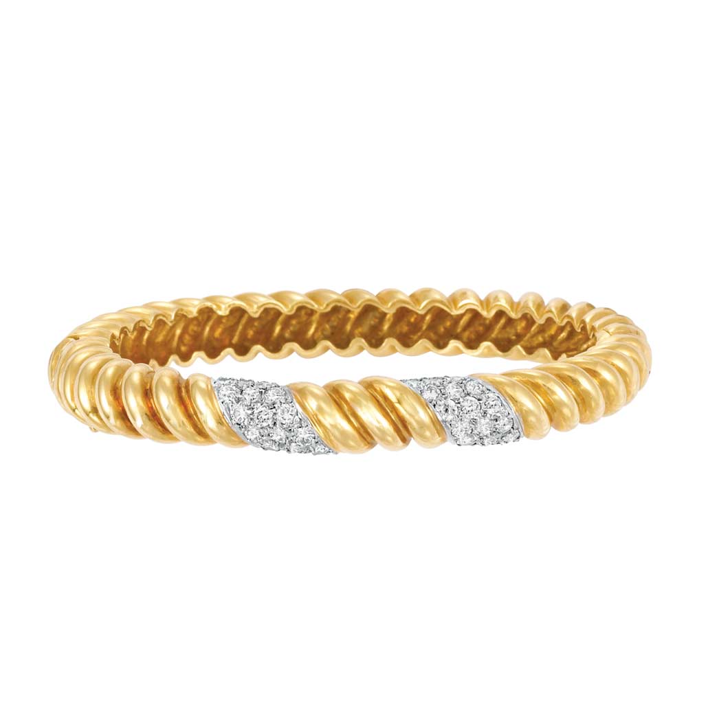 Appraisal: Gold and Diamond Bangle Bracelet Tiffany Co kt diamonds ap